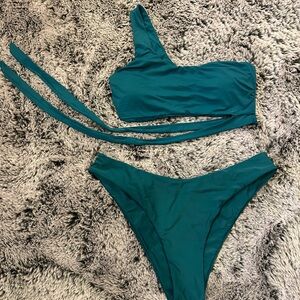 Zaful Teal One-Shoulder Bikini Set